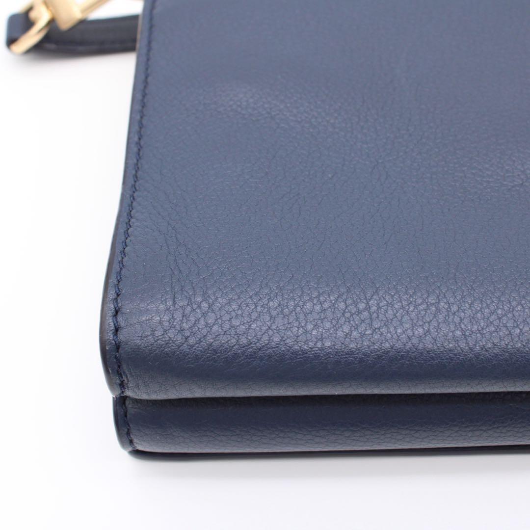 【美品】TORY BURCH レザー ショルダーバッグ クロスボディ ネイビー