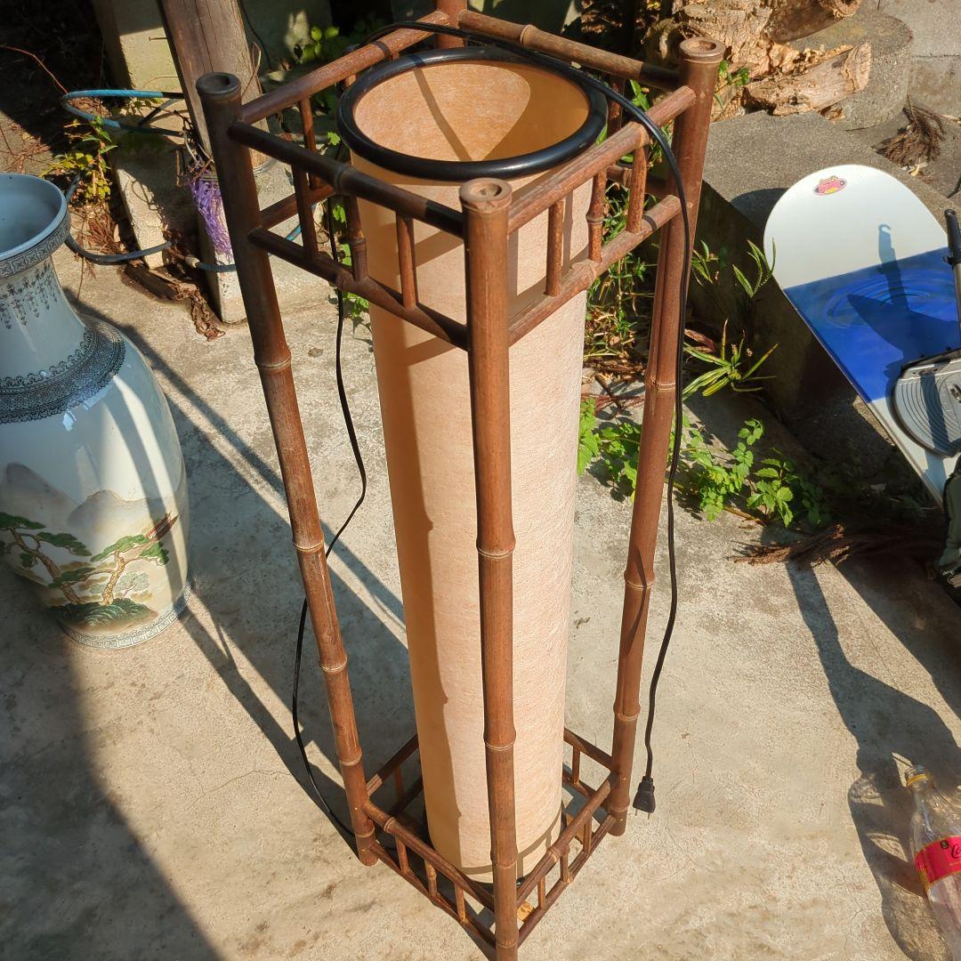 レトロ　照明　竹製円筒形ランプシェード