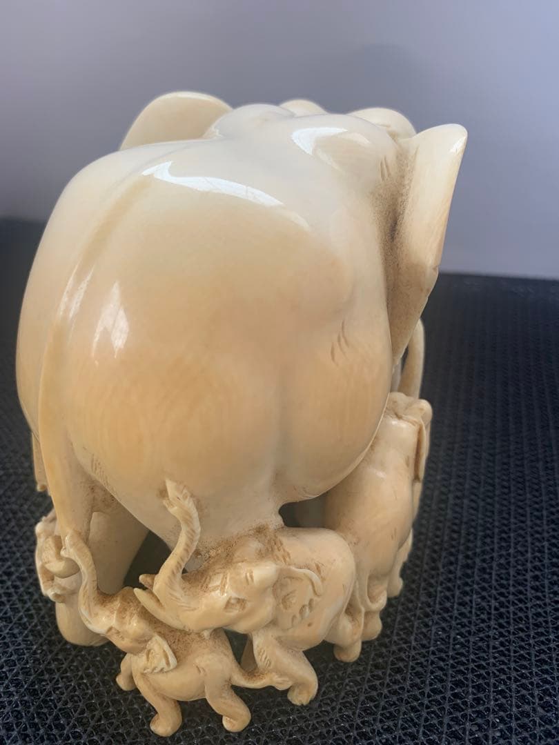 極上　親子象　置物　722g 細密彫刻　送料込み