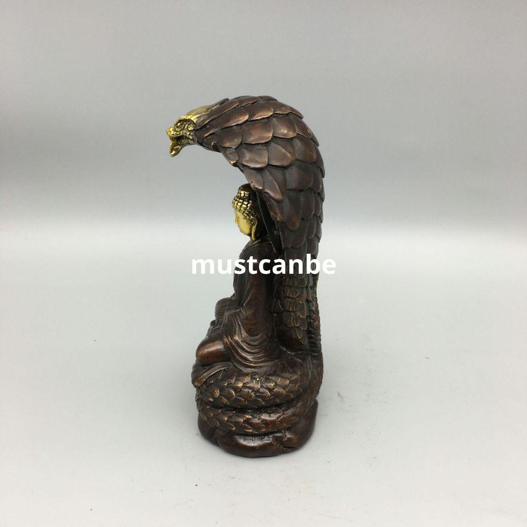 銅製 仏像 坐蛇釈迦仏像 仏堂供仏 鎮宅辟邪 開運 風水 招財 置物工芸品