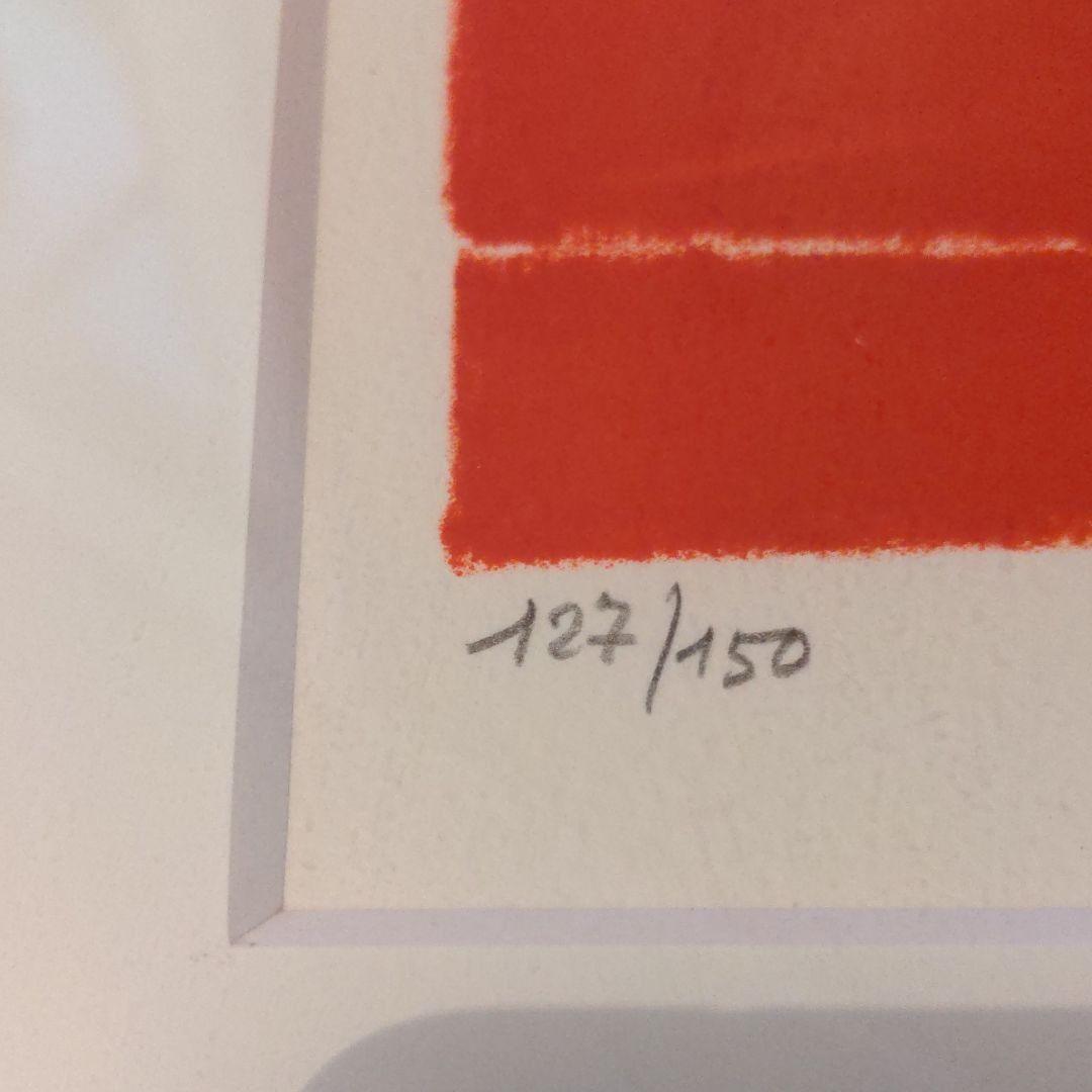 直筆サイン入り☆ベルナール・カトラン『赤いテーブルクロスの上の葡萄とボトル』