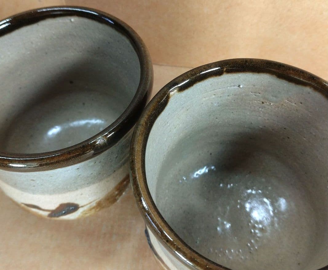 【本物保証】濱田庄司(浜田庄司) 湯呑壱對(一対）共箱 人間国宝 益子焼 未使用