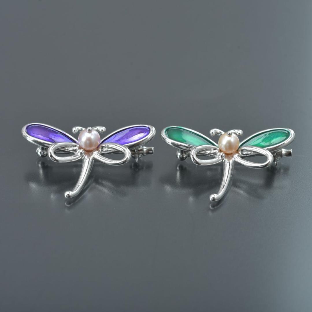 美品 TASAKI ブローチ トンボ 2個セット パール幅5.0mm SV 緑紫