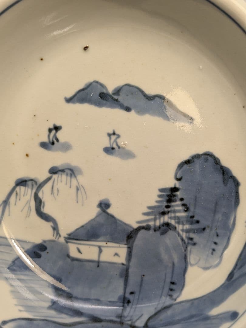 江戸末期 古伊万里 くらわんか皿 染付山水図 食器 有田焼 伊万里焼 中鉢 小鉢