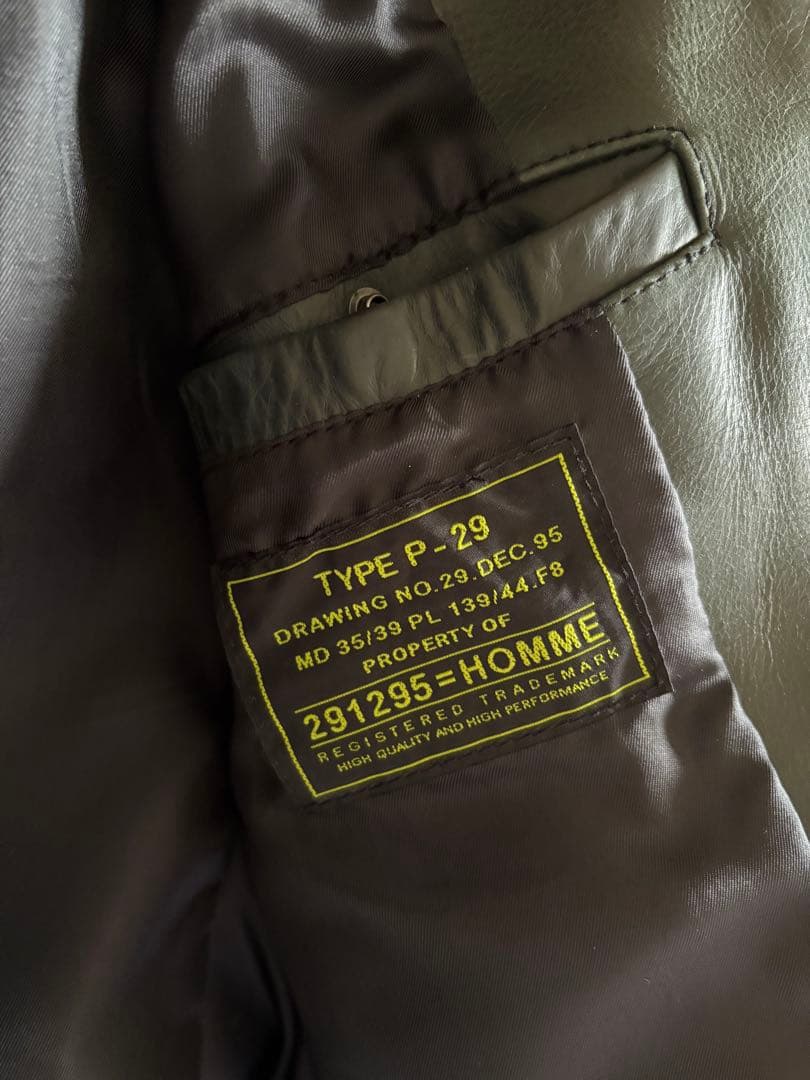 希少カラー 291295=HOMME カウハイド シングルライダース グリーン