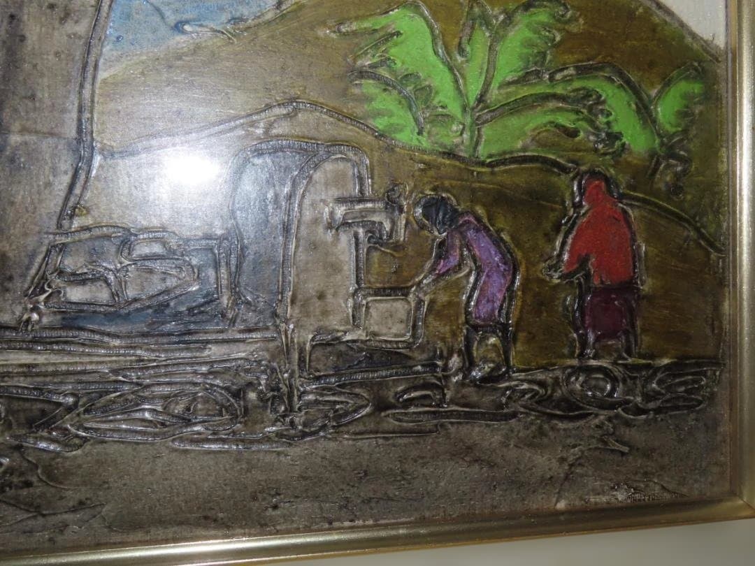 真作 熊谷榧 「パーパルの木の下で」 肉筆油彩　F8号 1987年制作