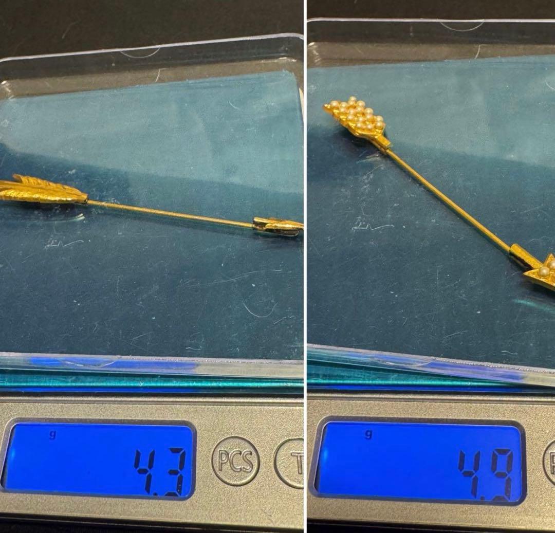 フランス　アンティーク　金バリ　矢のデザイン。ハットピン2本。長期保存