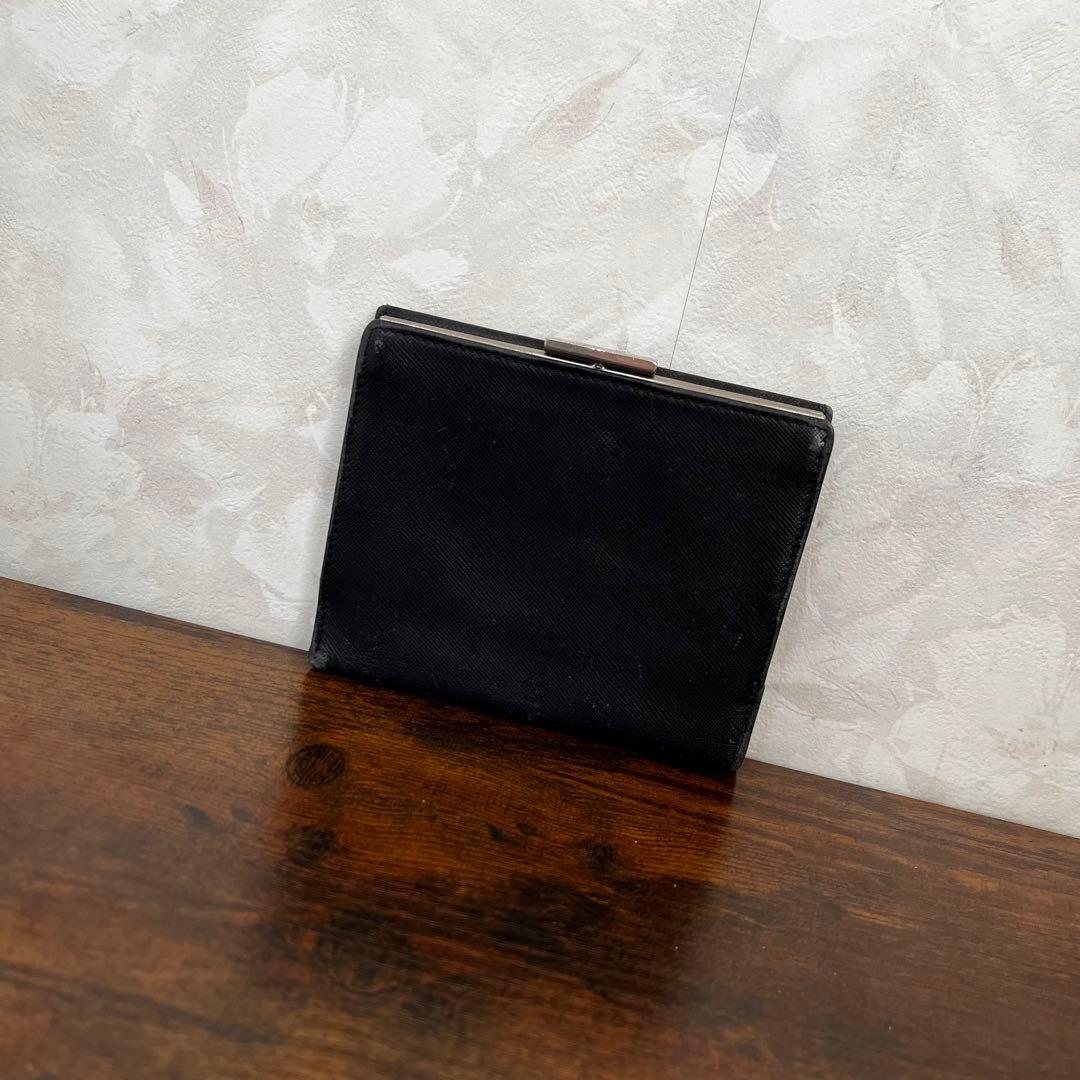 PRADA プラダ サフィアーノ レザー がま口 ミニ財布 三つ折り財布 黒