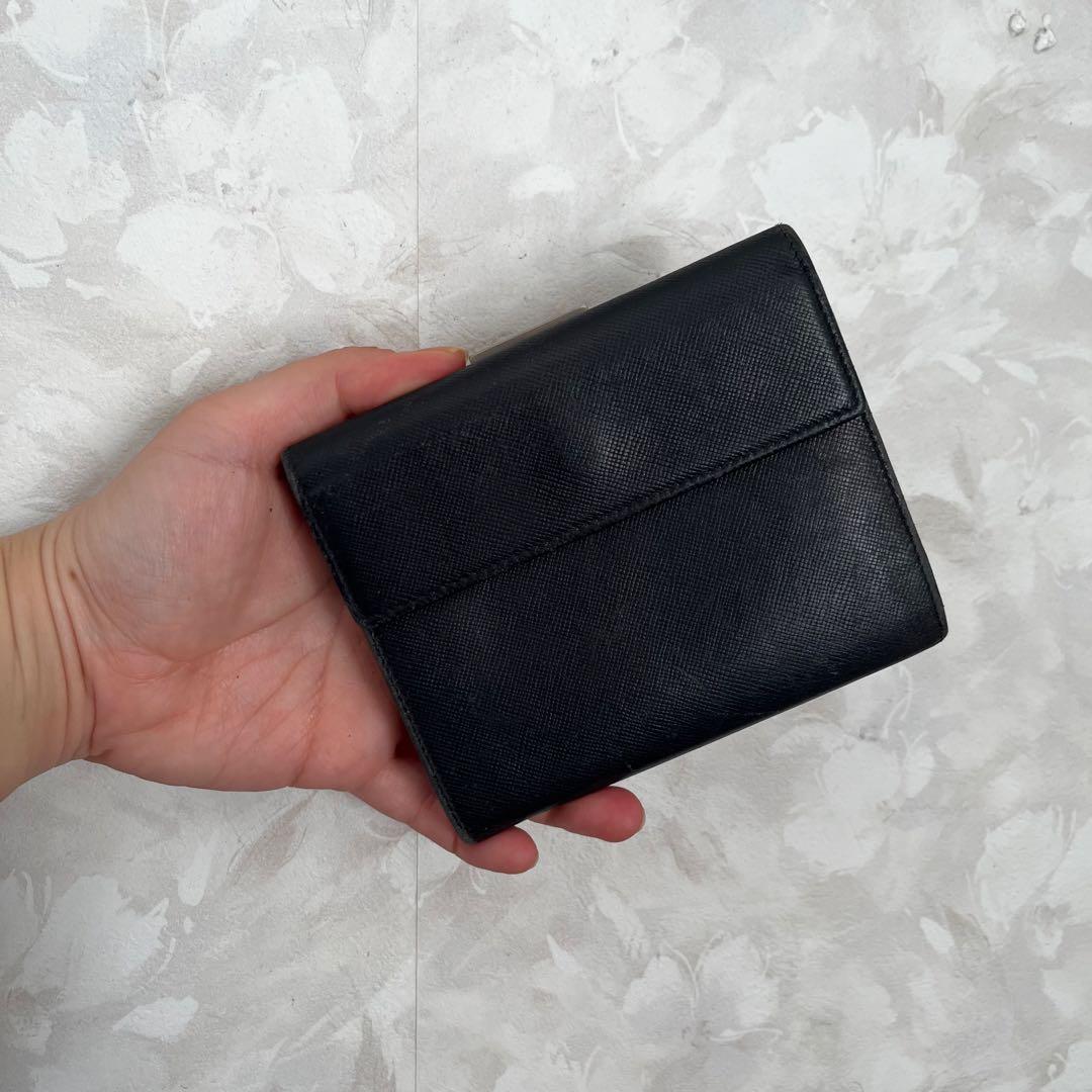 PRADA プラダ サフィアーノ レザー がま口 ミニ財布 三つ折り財布 黒