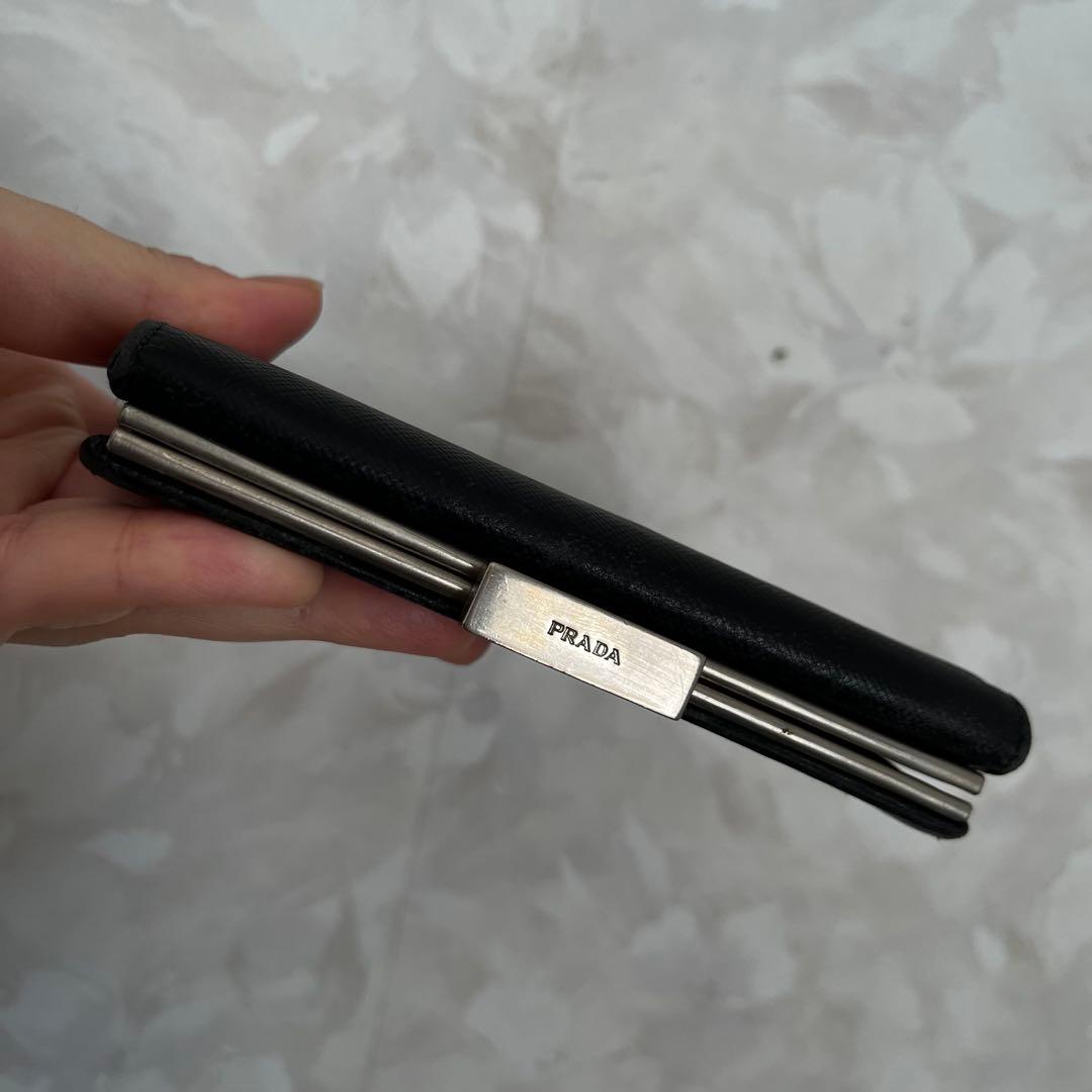 PRADA プラダ サフィアーノ レザー がま口 ミニ財布 三つ折り財布 黒