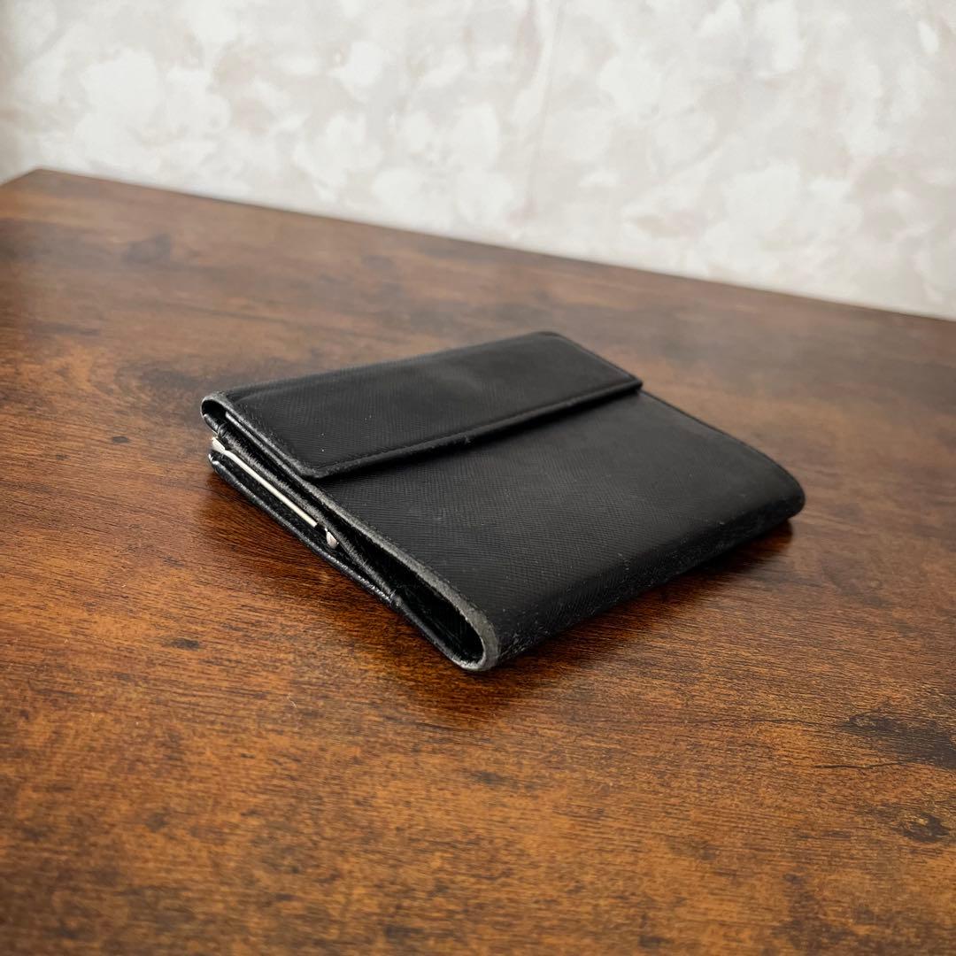 PRADA プラダ サフィアーノ レザー がま口 ミニ財布 三つ折り財布 黒