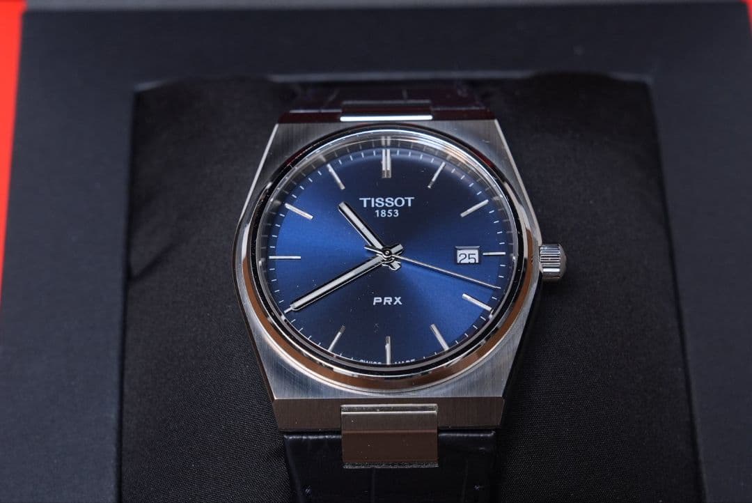 ら*で様 美品　TISSOT　prx メンズ　クォーツ　ブルー　青　40mm