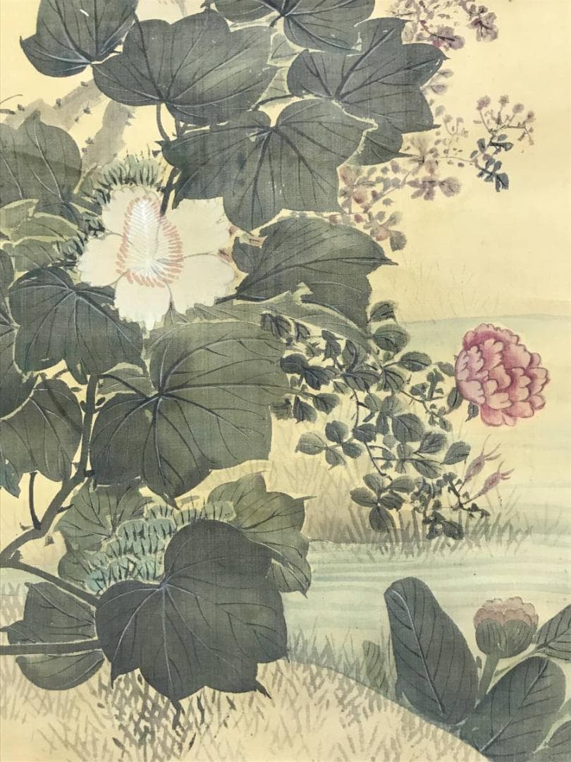 真作/古市金峨/四季花小禽図/花鳥図/小鳥図//掛軸☆宝船☆AD-412