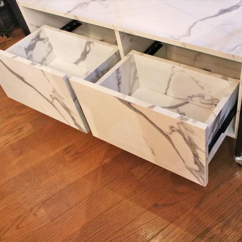 大理石柄 引出し付シェルフ マーブルホワイト 収納 飾り棚 399-2727