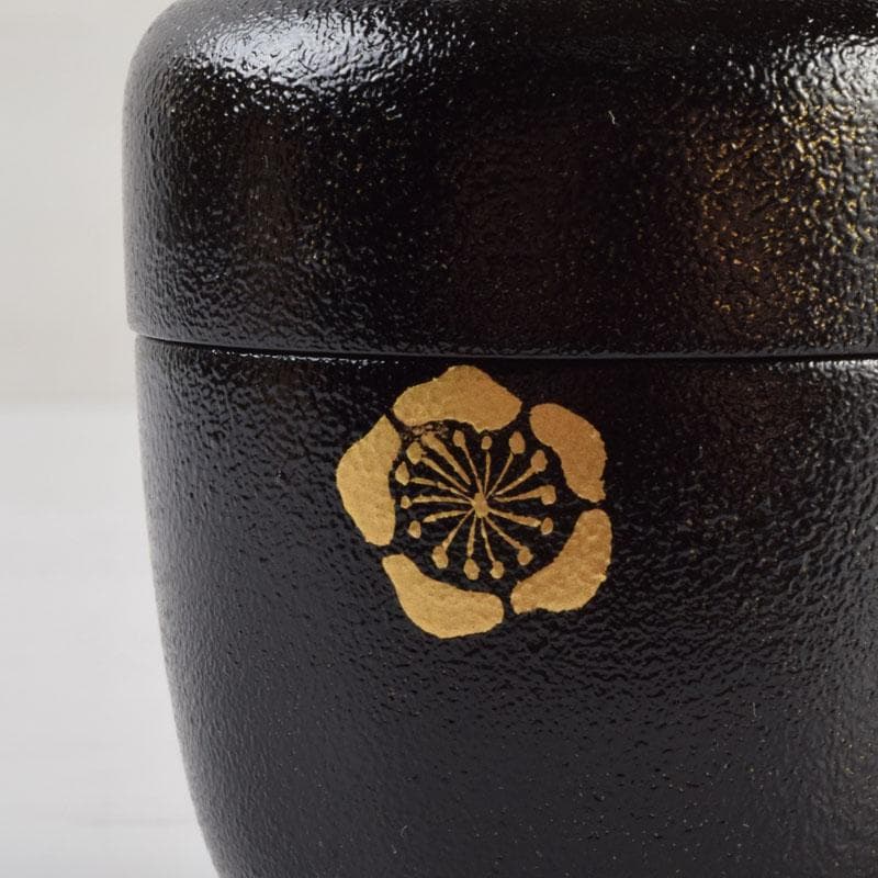 茶道具　山中塗　坂田峰俊作　たたき塗　こぼれ梅　中棗　共箱　V　8865