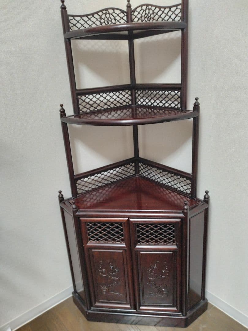 木製コーナーシェルフ 3段 ダークブラウン