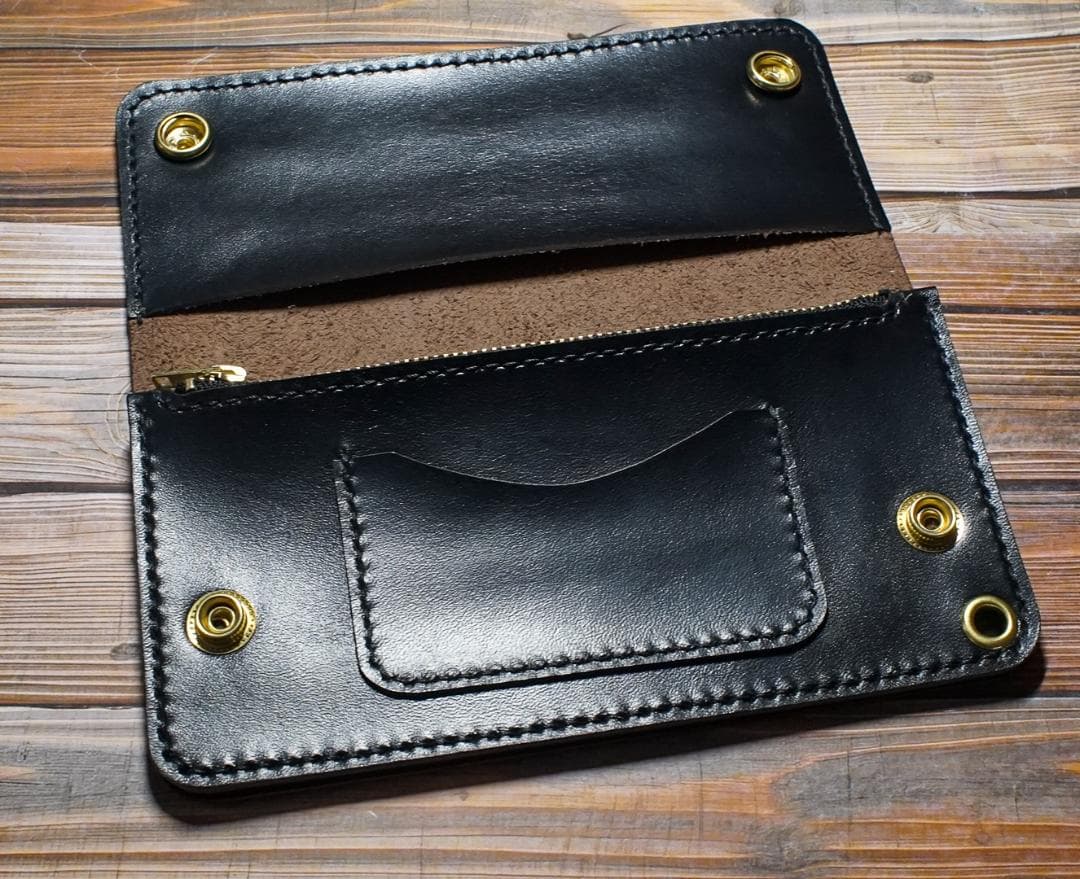 ロング トラッカーウォレット 馬革 二層 ブラック 真鍮 トラッカーウォレット