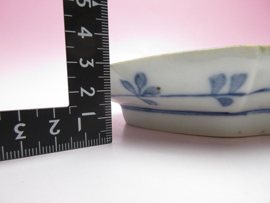 時代 染付 角福 鹿と紅葉模様 変形皿 3枚 61228