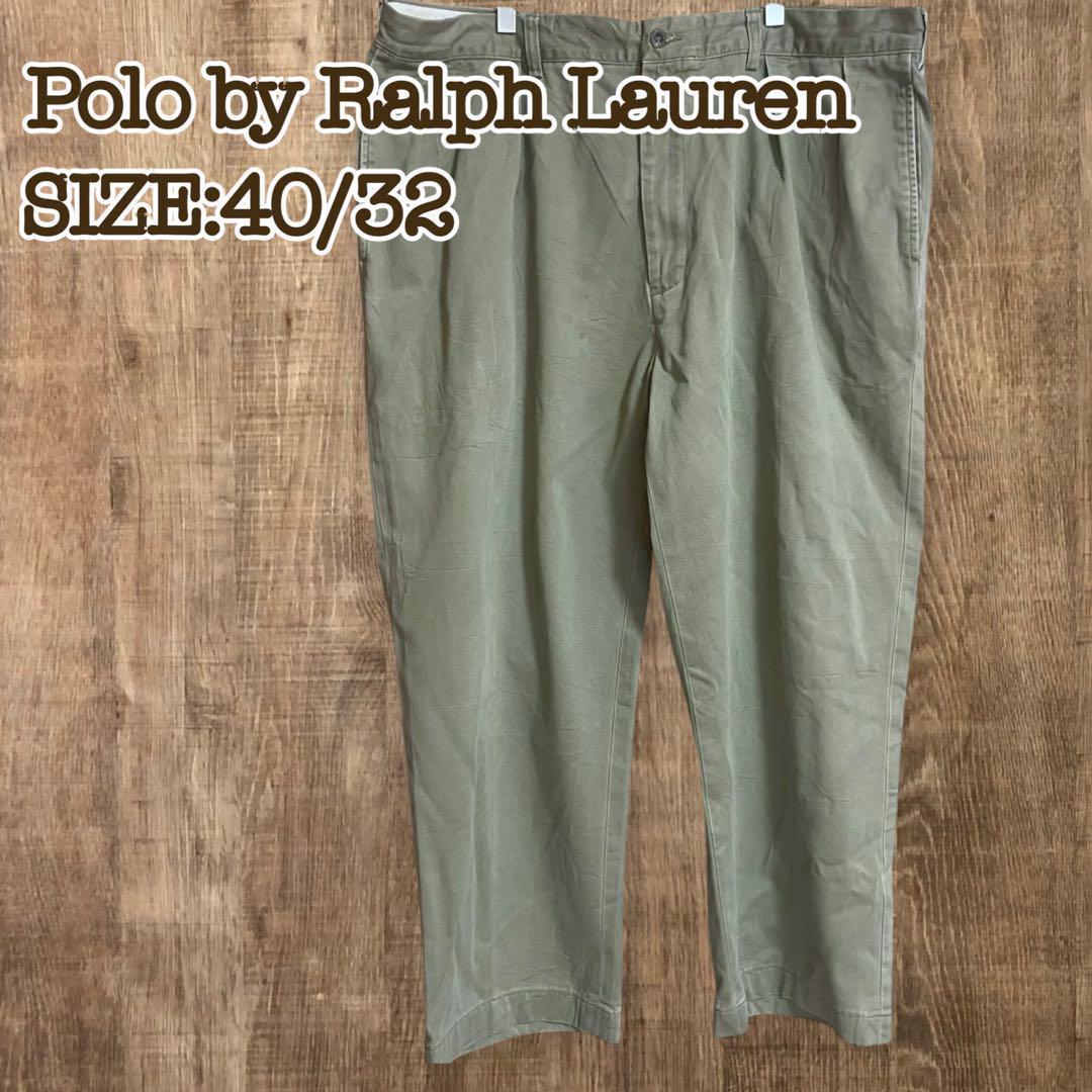 90s ラルフローレン ポロチノ アンドリュー カーキ ツータック 40/32