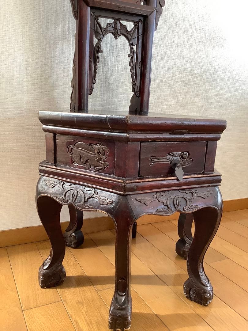 アンティーク中国家具 猫脚椅子 花台 古家具 ディスプレイ シノワズリ 希少風水