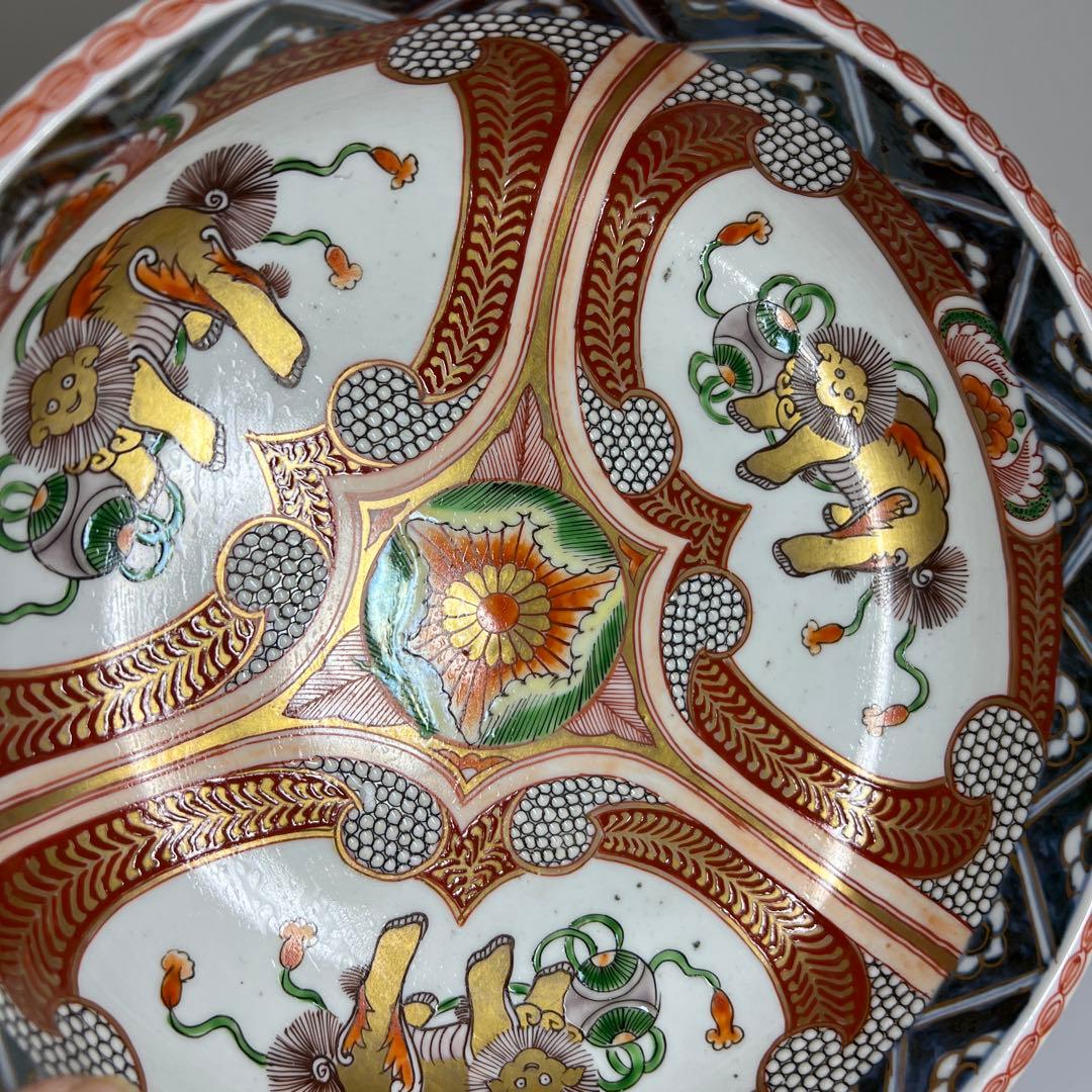 古伊万里　上手赤絵獅子図　三ツ鉢　タカサ　東さ8-0119①