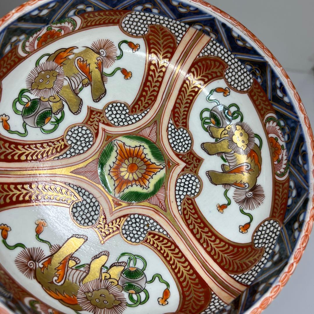 古伊万里　上手赤絵獅子図　三ツ鉢　タカサ　東さ8-0119①