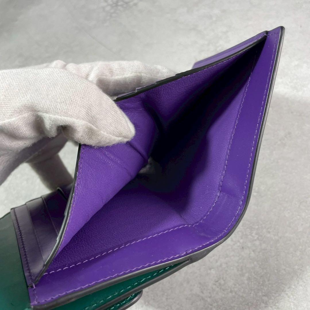 【未使用級】ブルガリ 三つ折り 財布 セルペンティ ロゴ レザー 本革 グリーン