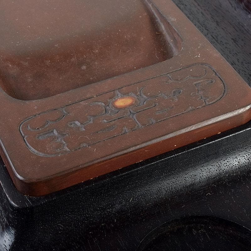 中国　書道具　端渓硯　水孟　唐木箱　M　R7819