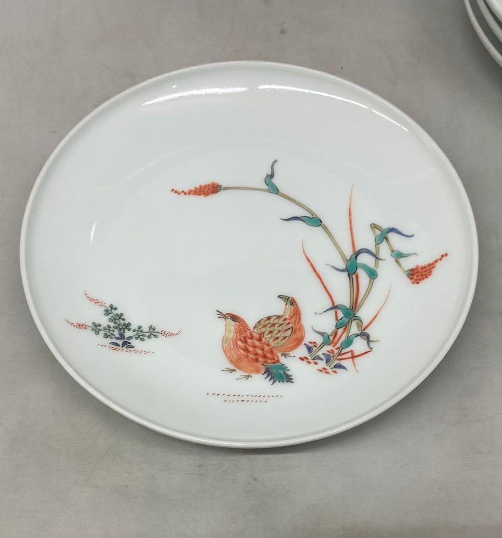 B489b「錦 粟鶉文　皿」5枚　十三代酒井田柿右衛門作　共箱　銘々皿　茶道具