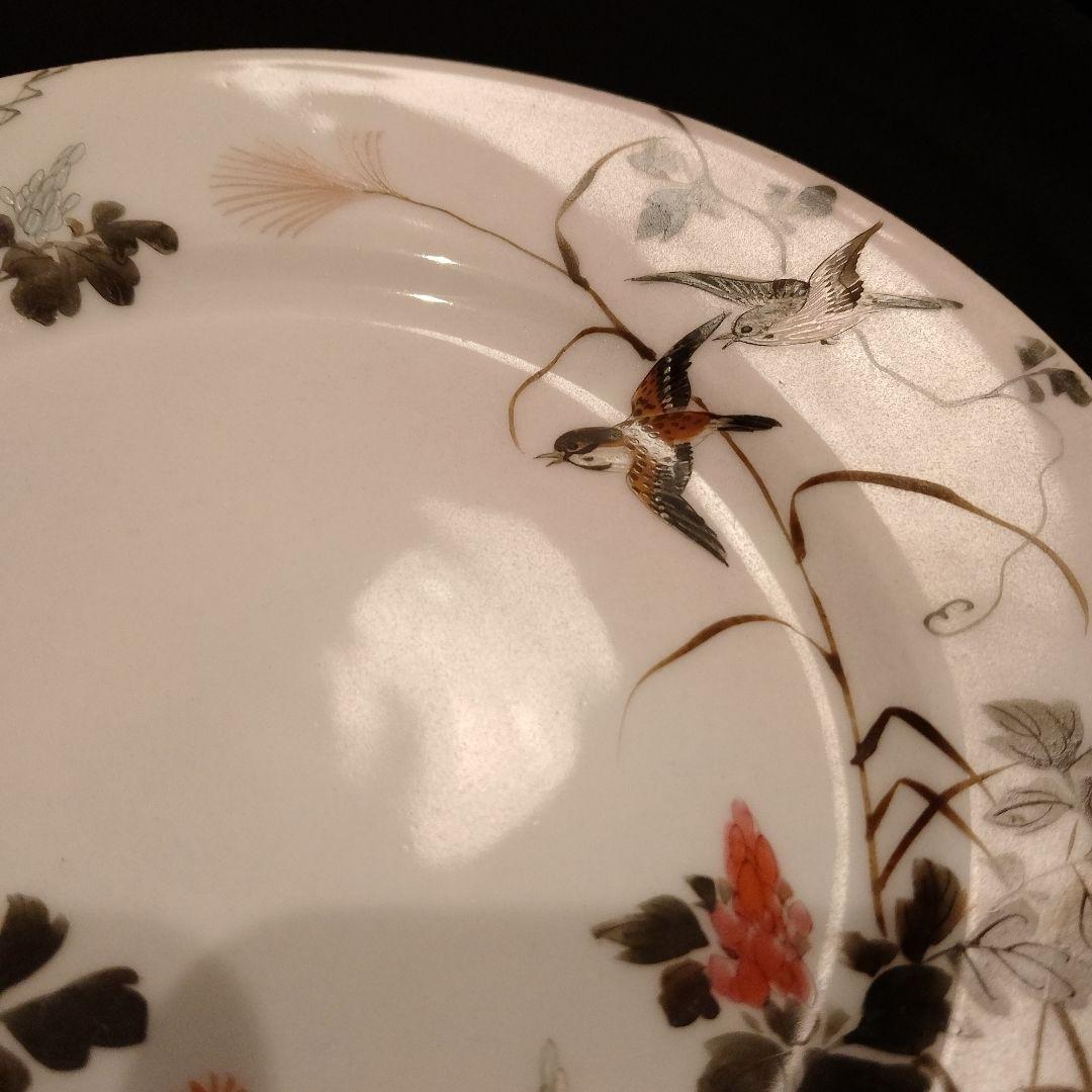 明治期　横浜焼　井村彦次郎　雀　皿　骨董　里帰り　輸出品