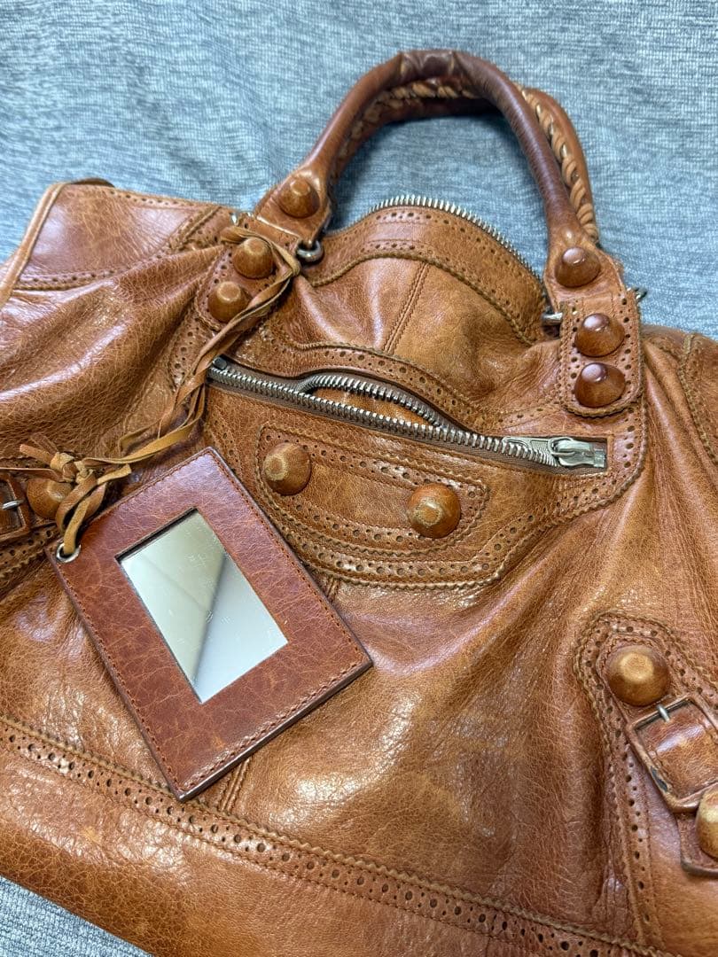 【mx品】BALENCIAGA ブラウンレザー ハンドバッグ