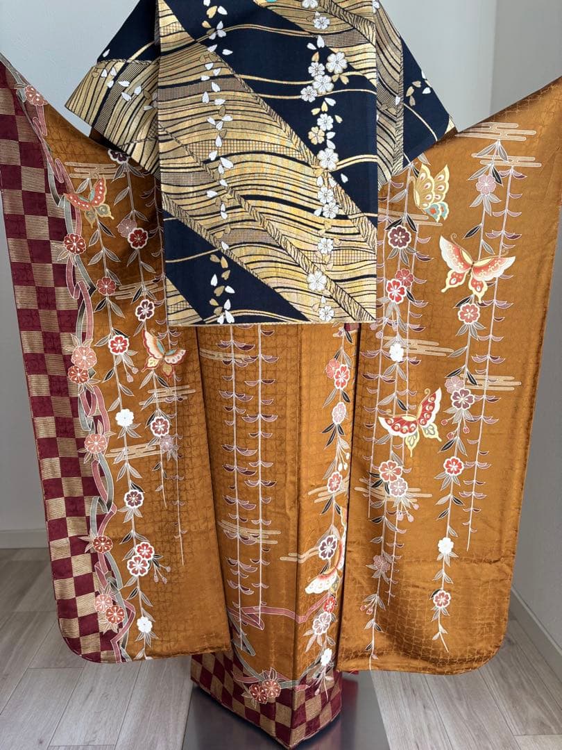 最終価格！⭐️振袖フルセット　正絹振袖　成人式　しつけ糸付き　茶系