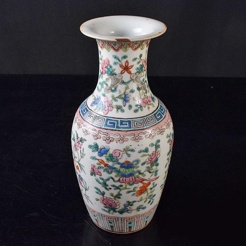 中国　南京　粉彩　花文瓶　時代箱付　M　R8180