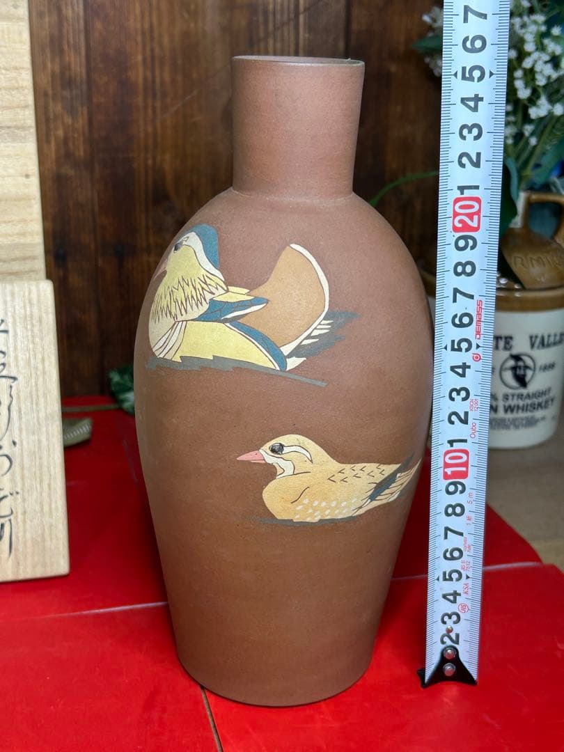 芸術院会員 今井政之 象嵌彩花瓶　【おしどり】