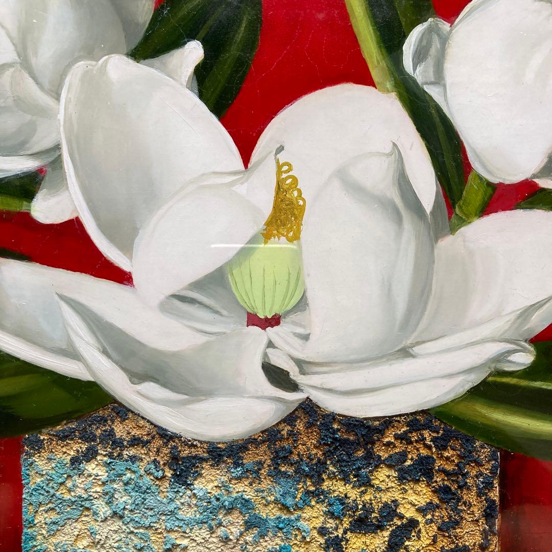 洋画家　高野三三男　題名「泰山木」1972年￼額49×58絵32×41cm6F