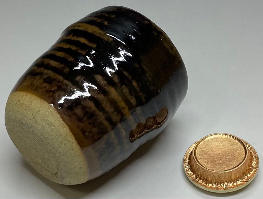 膳所焼　淡海ぜぜ　陽炎園　肩衝茶入 茶道具　仕覆　共箱(四方桟盛蓋) 　V11