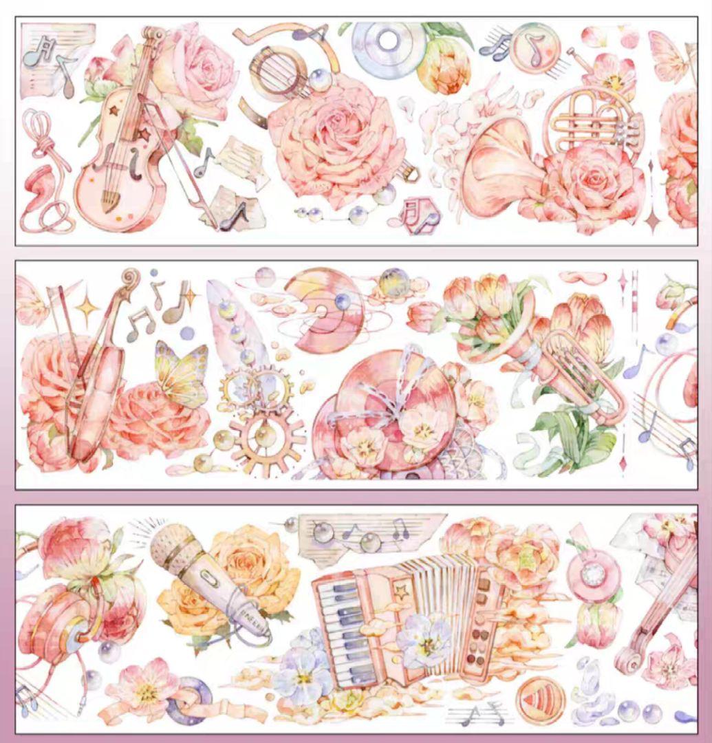 巻売 554★ 海外 マスキングテープ マステ PET 装飾 花 薔薇 贝壳光