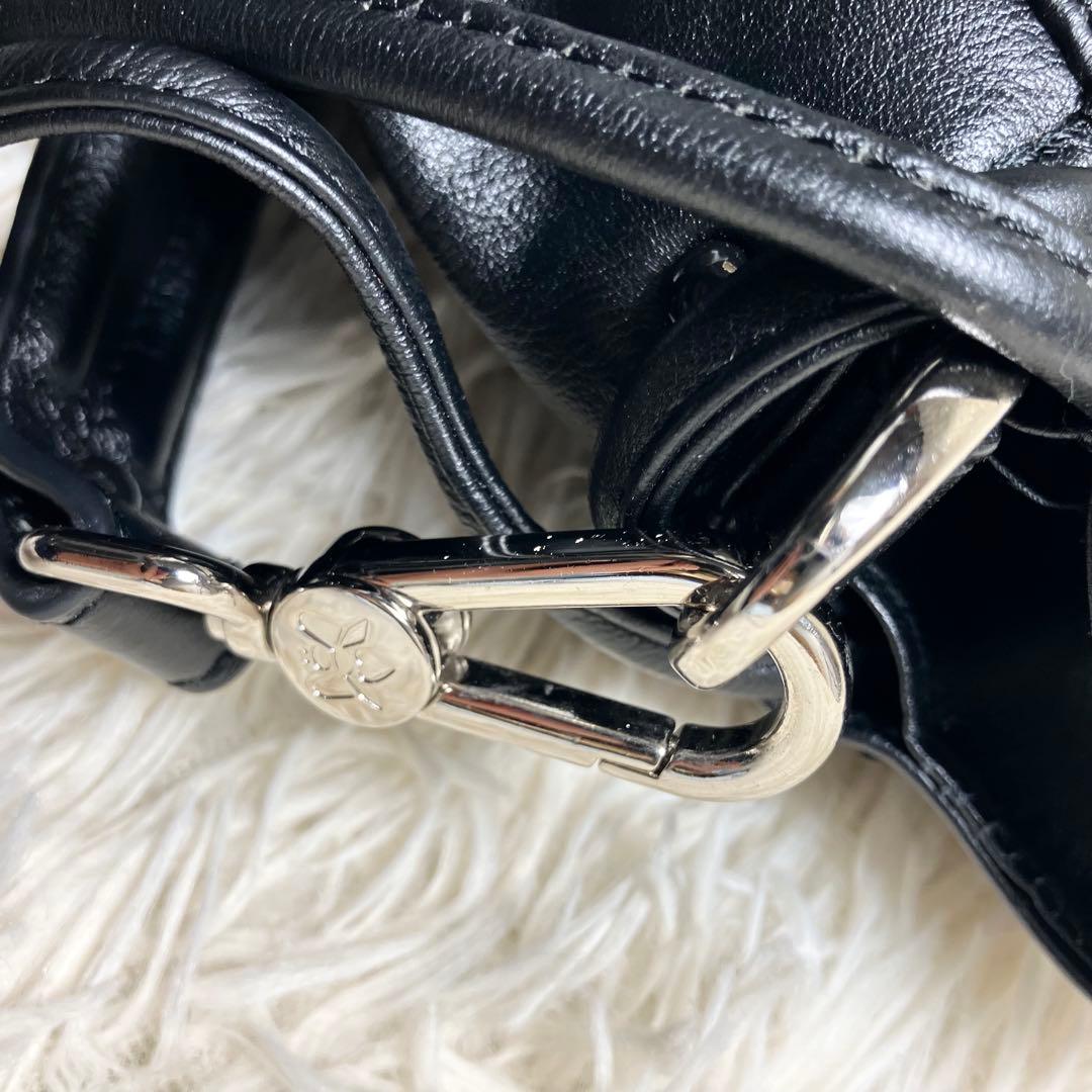 【美品】 シンクビー 巾着 2way ラインストーン レザーブラック