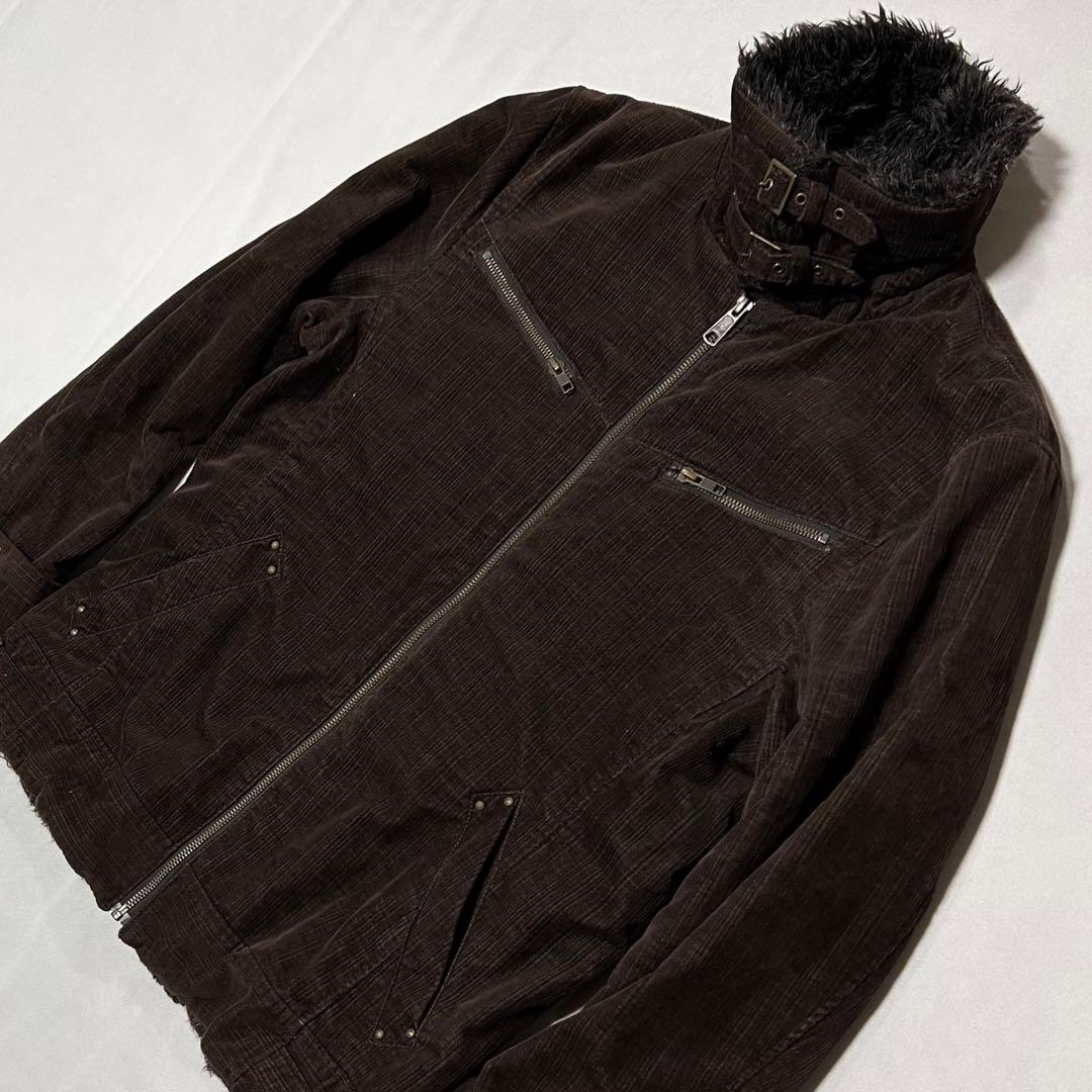 00s フロッキー ファー キルティング ストライプ ライダース お兄系 y2k