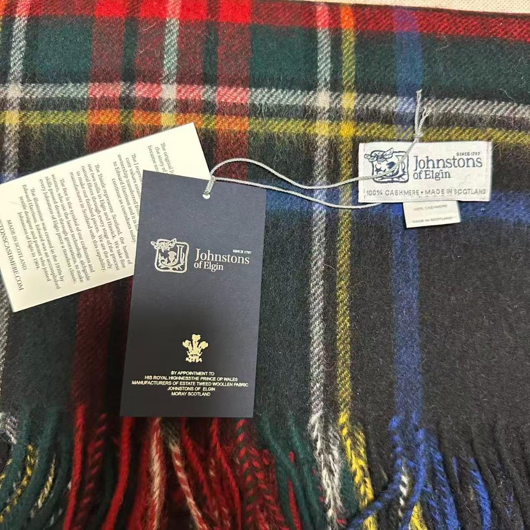 p*y様 ジョンストンズ カシミア 大判ブラックスチュワート ストール マフラー