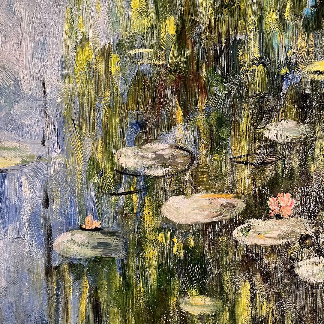 手書き油絵 クロード・モネ 睡蓮の池 額付き 絵画 インテリア 油彩画