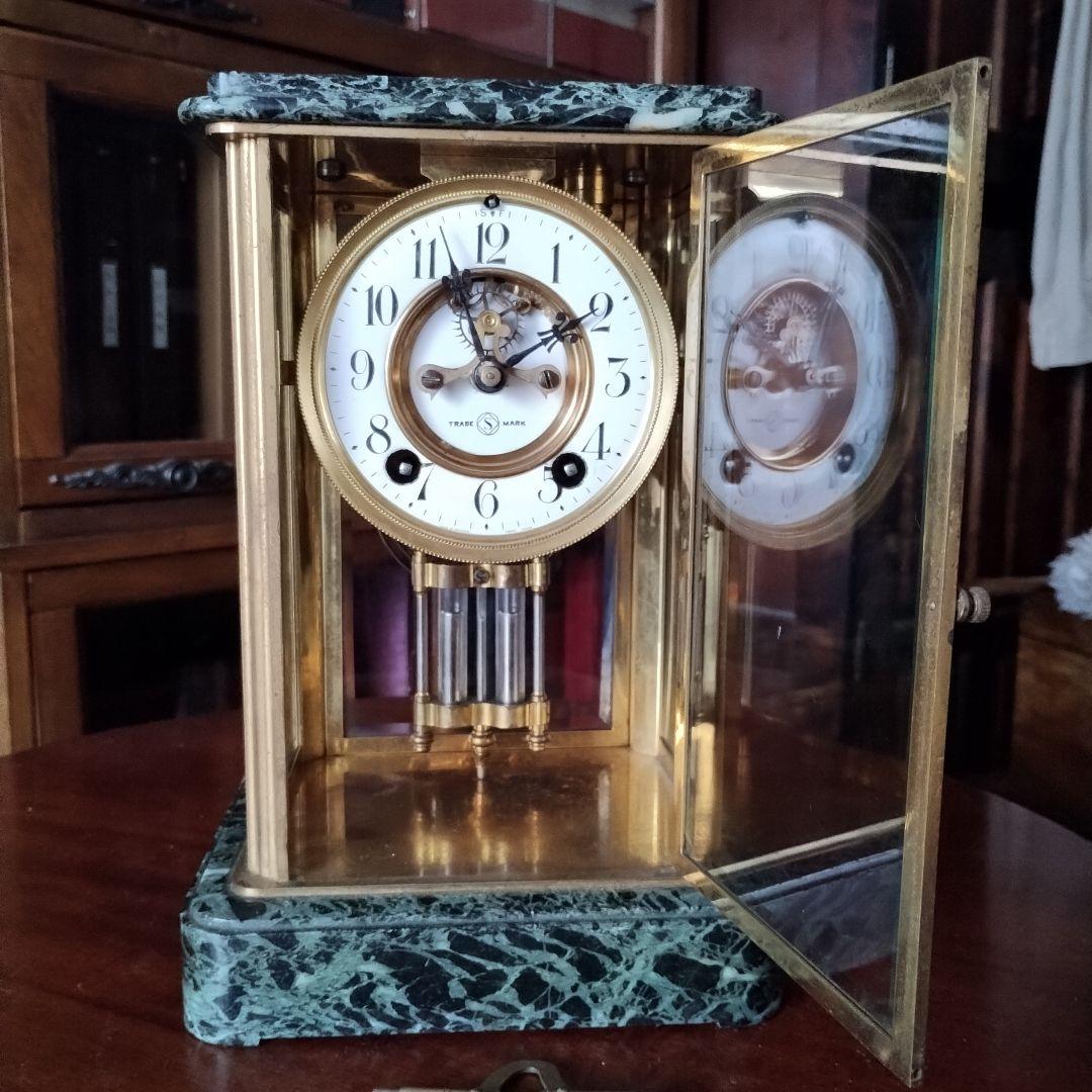ぬ*.様 アンティーク　精工舎　大理石　４面ガラス　時報打ち　置時計　 ゼンマイ