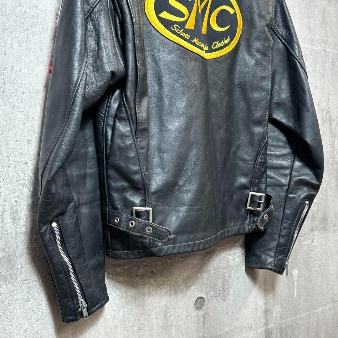 ⭐️即決価格⭐️Schott シングルライダースジャケット　アメリカ製　ワッペン