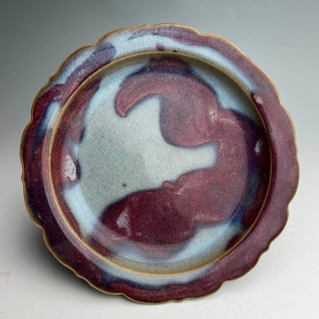 鈞窯天藍釉紫斑陵花盤 宋時代 唐物 中国古玩 中国美術 A904