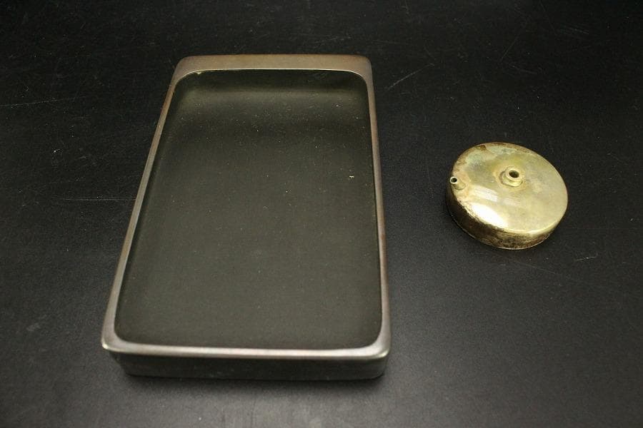 笹蒔絵 板文庫硯 共箱 未使用 文房四宝(A923)