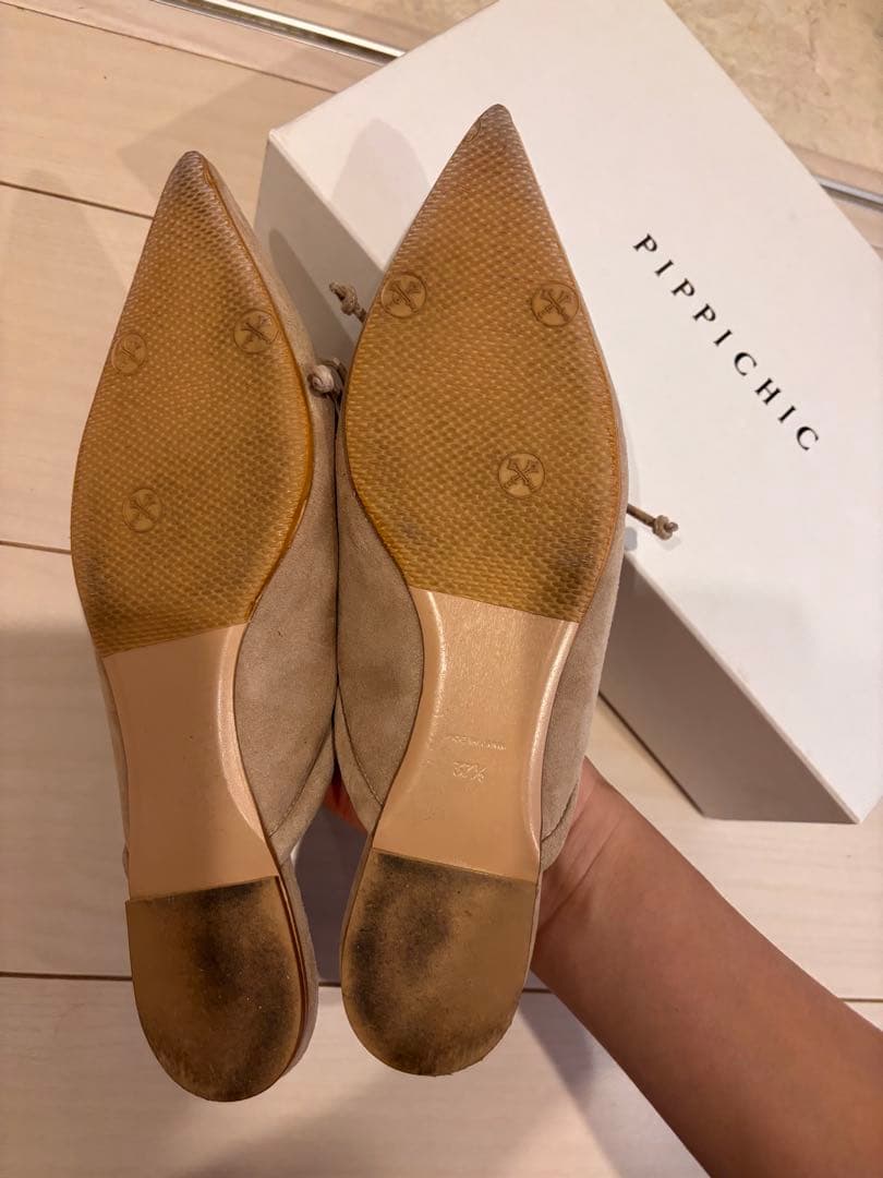 PIPPICHIC ベージュ リボン付きミュール