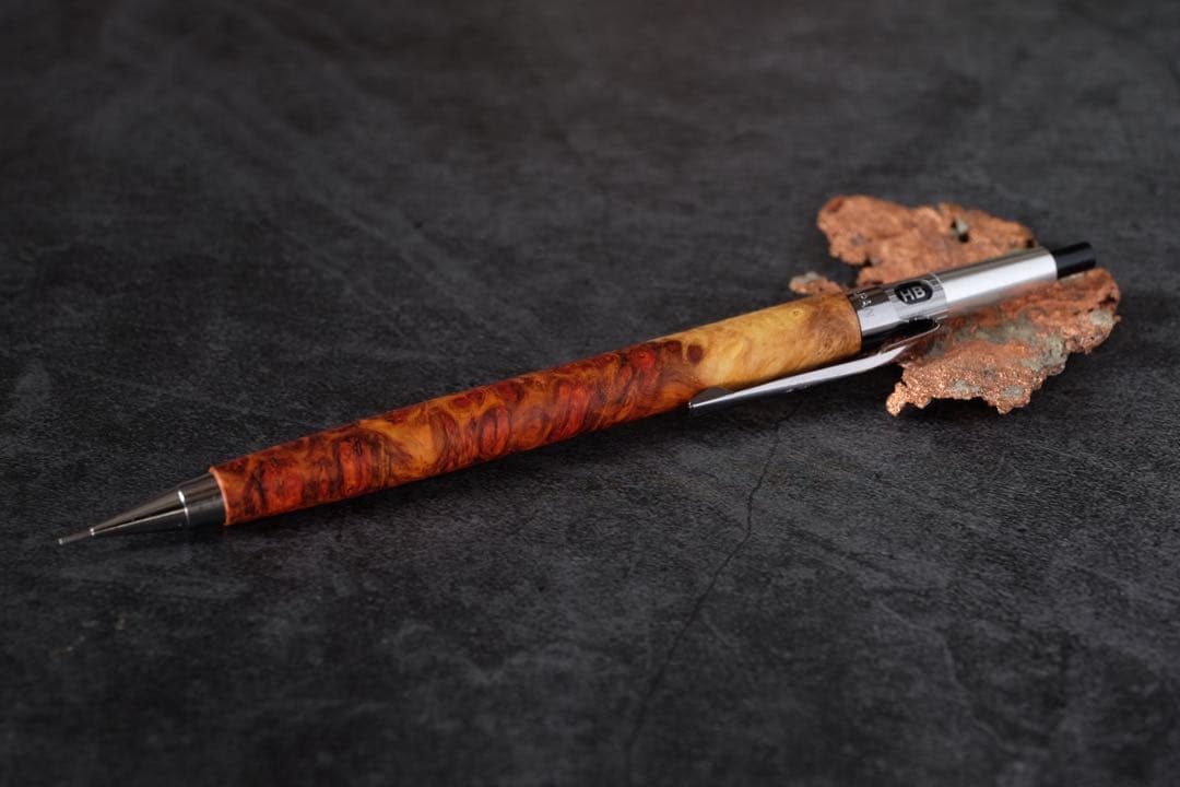 PG5木軸カスタム0174　高村杢工房 製図用シャープペンシル　花梨瘤　紅白