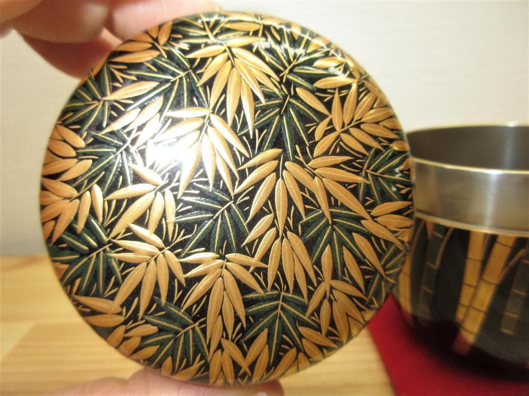 送料込【逢絢亭・新品】茶道具 大棗 山中塗 竹林蒔絵 内銀地 木製 呉藤穣太郎