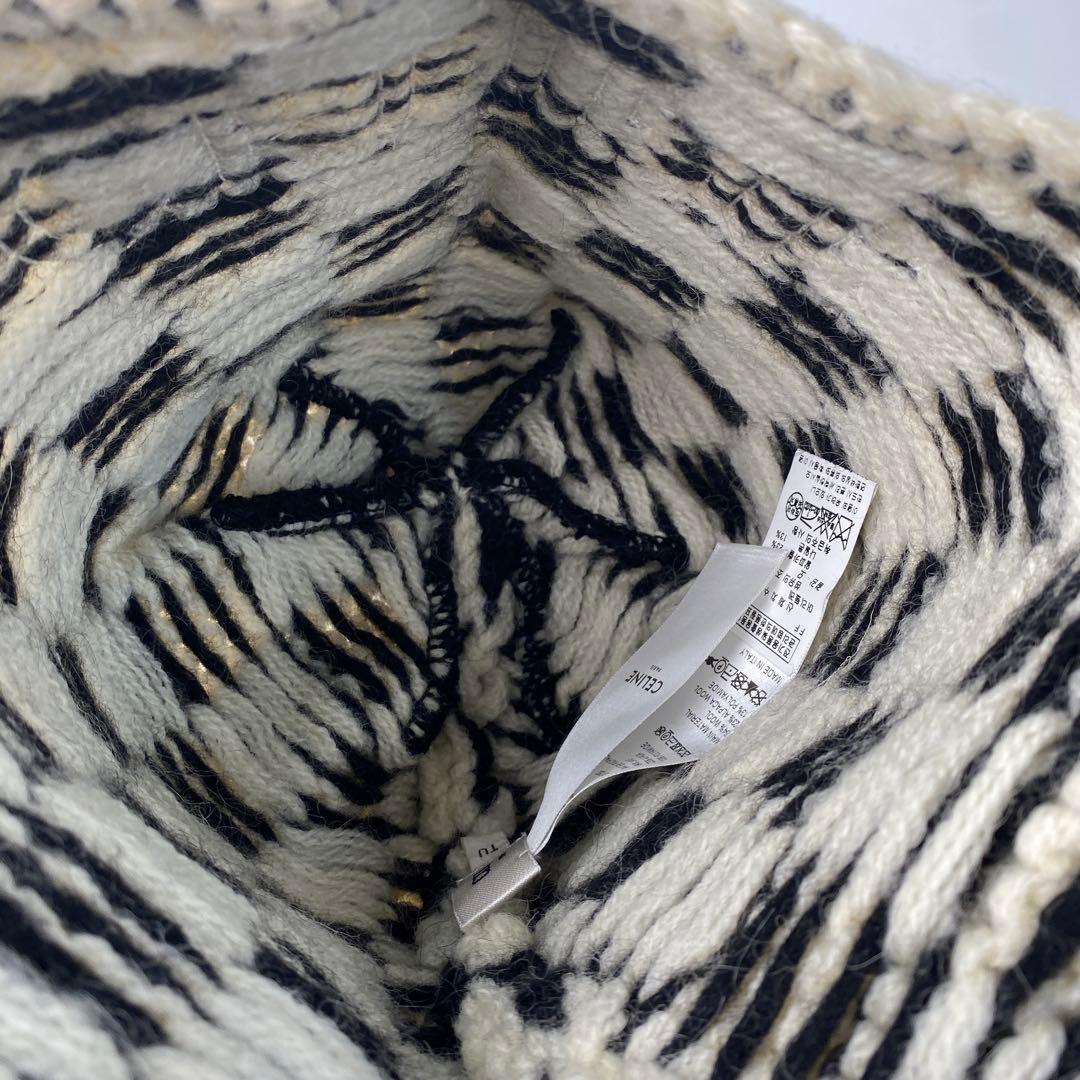 セリーヌCELINE チェック ニット ロゴ キャップ