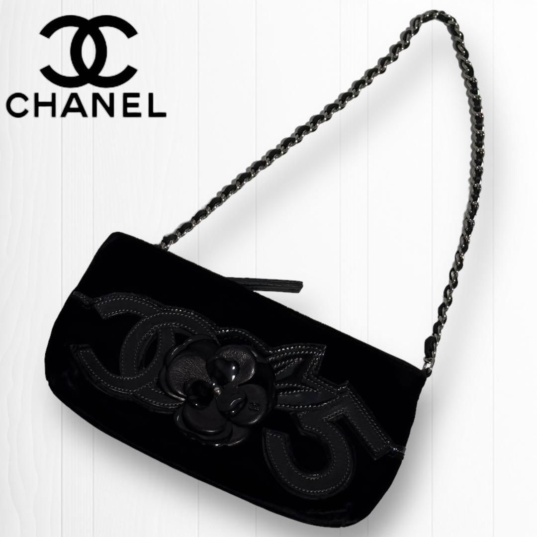 専用【高級ベロア生地】シャネル ハンドバッグ カメリアNo.5チェーンポシェット